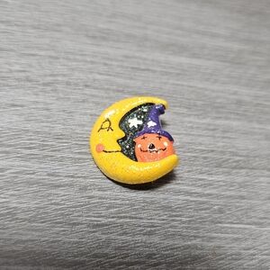 Vintage Glittery Halloween Moon Brooch